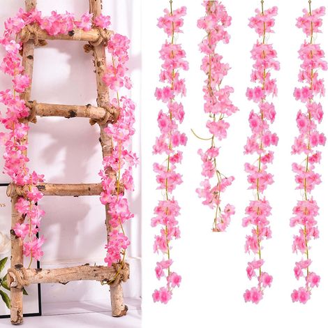 Guirlande Fleurs Artificielles , 4pcs 180cm Fleurs Artificielles Deco Sakura,Plantes Artificielles Interieur Sakura Rose Foncé, Guirlande Fleur Artificielle Deco, Plante Artificielle Interieur (1/5)