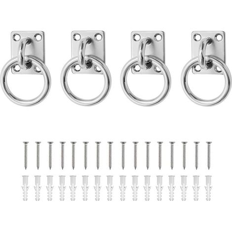 Ensemble de 8 plaques de fixation au plafond M5 en acier inoxydable avec œillet et anneau carré de 5 mm, pour chevaux, voiles d'ombrage, balançoires - avec vis et chevilles. (1/5)