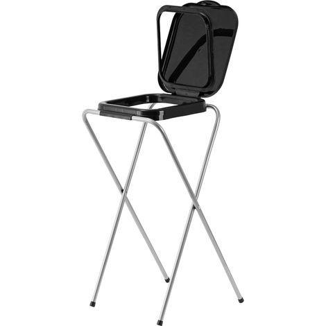 1 - Support Sac Poubelle - Porte-sac - Cadre Acier Couvercle Plastique - Pour 70 à 100 Litres Usage Intérieur Extérieur Noir 38x36x75cm