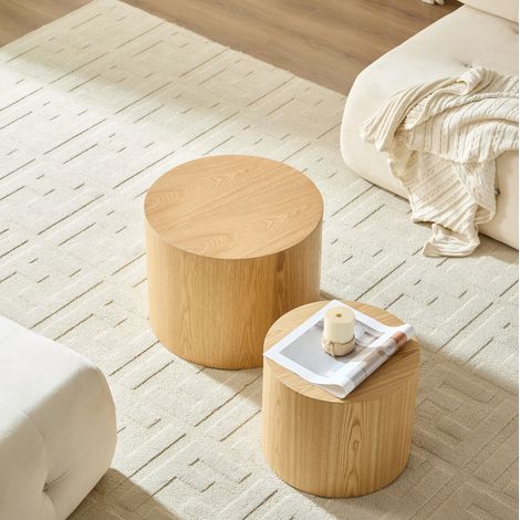 DESMIU Table basse gigogne ronde avec 2 plateaux de rangement, pour salon, naturel, Ø48 × 38 cm et Ø38 × 32 cm (1/3)
