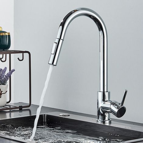 Suguword Kitchen Sink Mixer Tap with Pull Out 360¡ã Swivel Spout 2 Water Modes High Arc Single Lever Brass Bathroom Mixer Tap (1/2)