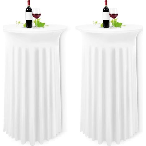 Lot de 2 Blanche Housse pour Table Haute, Nappe Mange Debout 80 x 110 cm, Blancher Nappe Jupe Plissée Extensibles en Spandex p (1/4)