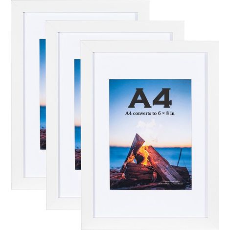 Cadre photo en bois blanc A4 avec support blanc, ensemble de 3, cadre A4, cadre photo A4, à poser ou à suspendre (1/5)