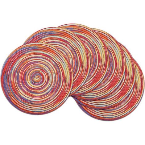 Juego de seis manteles individuales redondos de algodón tejidos a mano de 38 cm, fáciles de limpiar, ideales para fiestas y bodas, color beige (1/5)