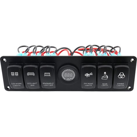 Panneau 6 interrupteurs à bascule LED multicolores avec voltmètre pour camping-car, voiture, bateau, marine (1/5)