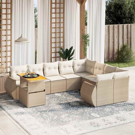 vidaXL Juego de sofás jardín con cojines beige 10 pzas ratán sintético (1/3)