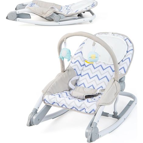 GOPLUS Transat Bebe Pliable 2 en 1, Transat Évolutif Siège Sauteur avec Dossier Réglable à 3 Niveaux, Coussin et Barre de Jouets Amovible, Ceinture de Sécurité, Charge 9 KG, pour 0-6 Mois (Gris)