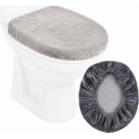 2 Pièces Housse pour Abattant WC en Velours, Housse Siège Toilette Gris (1/5)