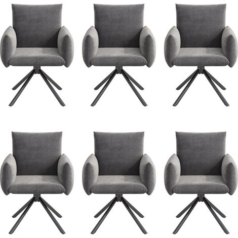 Set di 6 sedie da pranzo girevoli a 360° in velluto grigio con gambe in metallo e braccioli (1/5)