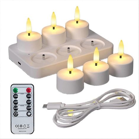 Set mit 6 flammenlosen Teelichtern, Ladestation und LED-Fernbedienung, ideal für Halloween oder einen Geburtstag. (1/5)