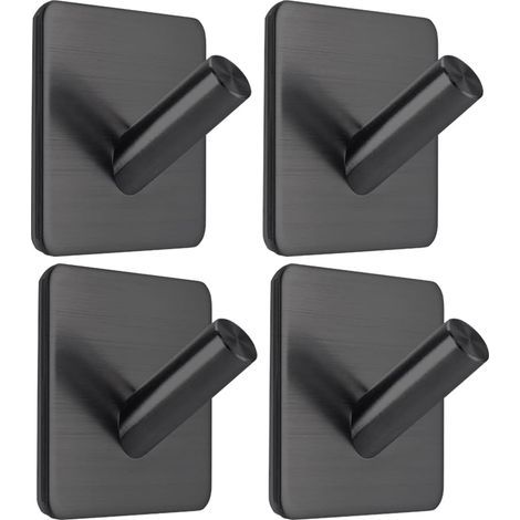 Ganchos adhesivos para toallas, barra de acero inoxidable impermeable para colgar toallas en la ducha, toallero, negro mate, baño, cocina, paquete de 4 (1/5)