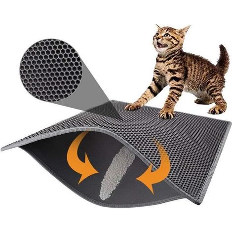 Doppelte Katzentoilette in Wabenform, 45 x 60 cm, Grau, wasserdicht, ungiftiges EVA (1/4)