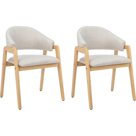 Sedia con braccioli in Tessuto e Legno di hevea Beige - Lotto di 2 - SOLUNA (1/5)