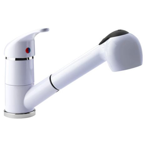 Miscelatore monocomando bianco lucido per lavabo con doccetta estraibile