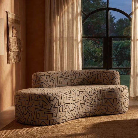 Sofá Fijo 2 Plazas Dadato, Diseños Geométricos, 2 Asientos, Estructura Negra, 93x45x178h cm Beige (1/5)