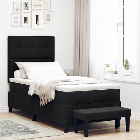 Boxspringbett mit Kopfteil Schwarz 90 x 200 cm Stoff (1/5)