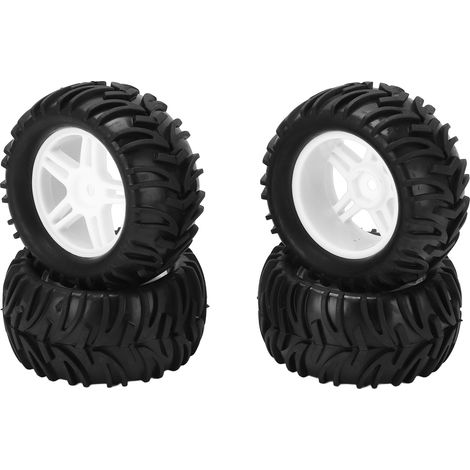 Ensemble de 4 pneus avant et arrière en caoutchouc de 82 mm et jantes à 5 branches pour voiture tout-terrain radiocommandée Wltoys 144001 à l'échelle 1/14 (blanc). (1/5)