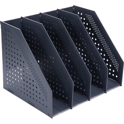 Porte-revues Pliable, Porte Revue Bureau avec 4 Compartiments Classeurs à Revues de Grande Capacité, Rangement Papier Vertical A4 ET PLUS, Gris Foncé (1/5)