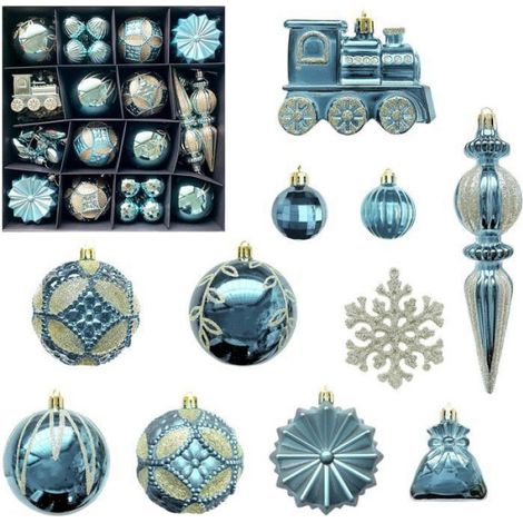 21 Boules de Noël, Incassables, Légères, Bleu, Pour Sapin, Mariage, Fête (1/5)