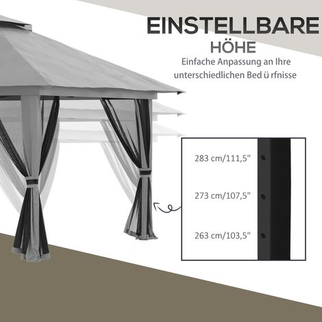 Pavillon de jardin 4x4m à déploiement rapide, toit double, parois moustiquaires, protection UV, résistant aux intempéries, gris anthracite (1/5)