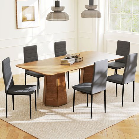 Pack de 6 Sillas de Comedor Modernas Tapizadas en Lino Sintético con Respaldo Alto y Patas de Metal 41x50x97 cm Gris (1/5)