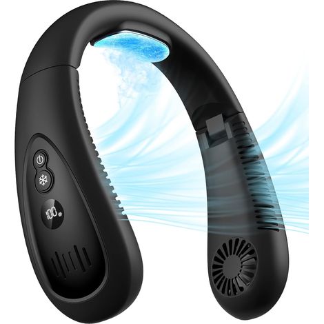 Ventilatore da collo portatile con piastra di raffreddamento e flusso d'aria rinfrescante a 360°, per casa, ufficio, pieghevole, senza pale, a mani libere (1/5)