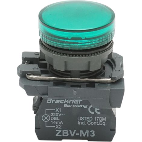 Indicatore di segnale LED verde 220V, 14mA, TB5 Breckner Germany (1/5)