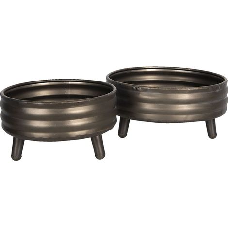Lot de 2 Cache-pots de Fleurs en Métal Marron sur Pieds Robustes pour Décoration - PANGIVO