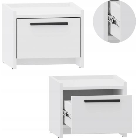 Comodino ALTIVO 1SW, bianco, grande, con ampio cassetto e armadio integrato.