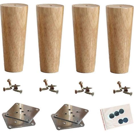 Quatre pieds de meubles fuselés en bois, modernes et élégants, compatibles avec les canapés, les bureaux, les armoires, etc., avec une capacité de charge de 8 cm. (1/5)