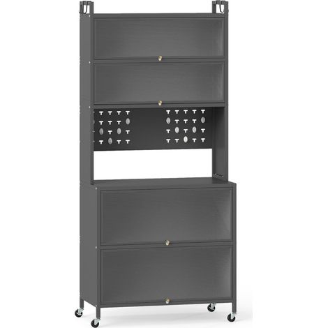 Mobile da cucina a 6 ripiani 80 x 40 x 178 cm con ante a battente traslucide design moderno acciaio al carbonio grigio 200016282