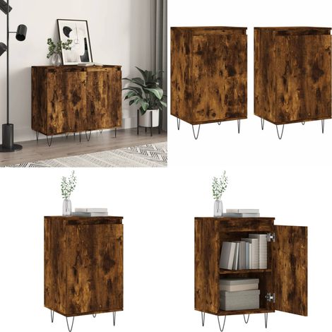 Credenze 2 pz Rovere Fumo 40x35x70 cm in Legno Multistrato - Credenze multistrato - Credenze con ante