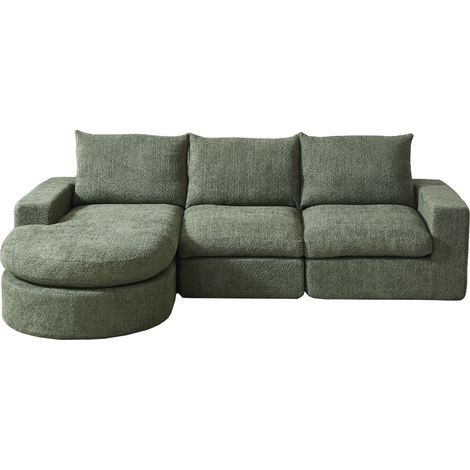 Sofá modular en chenilla verde con chaise longue reversible 250 x 160 x 80 cm (1/5)