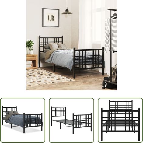 vidaXL Lit métallique - Cadre de lit métal sans matelas avec pied de lit noir 75x190 cm (1/5)