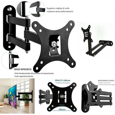 STAFFA SNODABILE SUPPORTO TV 10-26 POLLICI GIREVOLE 180° BRACCIO DOPPIO SNODO