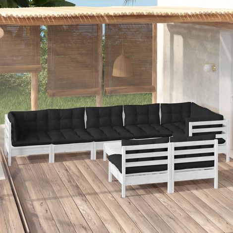 9-tlg. Garten-Lounge-Set mit Kissen Weiß Kiefer Massivholz vidaXL (1/5)