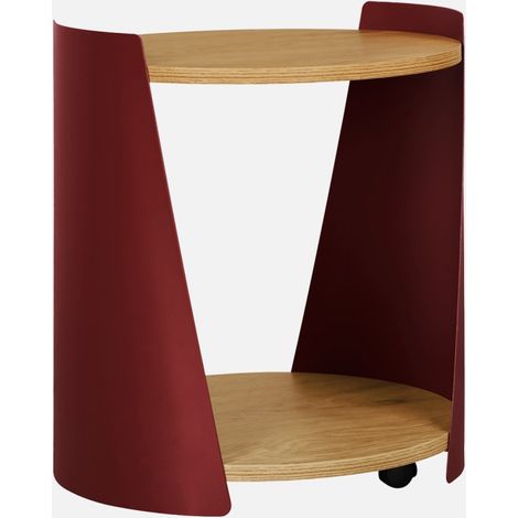 Tavolino e comodino in metallo curvato e legno con ruote (1/4)