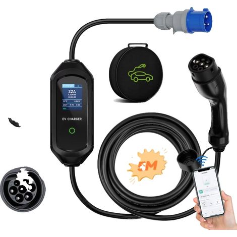 Cargador para vehículos eléctricos, control mediante aplicación inteligente, corriente de carga ajustable, cable de 5 m de 7,2 kW tipo 2, tipo 2 (1/5)