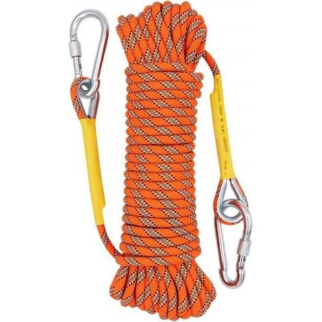 20 m langes Sicherheitsseil für Outdoor-Klettertouren, reißfestes Bergsteiger-Rettungsseil mit 2 Karabinern, für