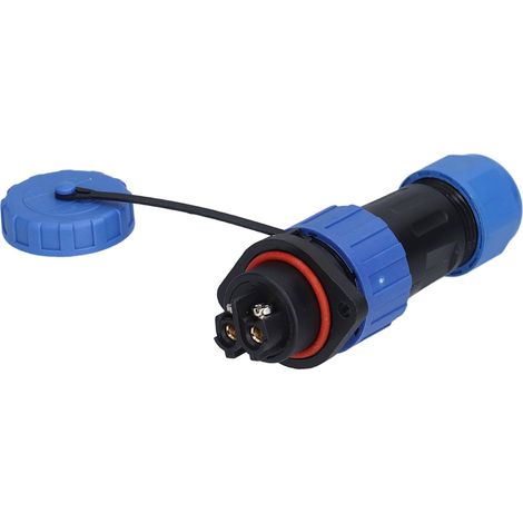 Douille étanche IP68 avec connecteur aviation LP20 2 broches, 250V, longueur 612mm, terminal à bride