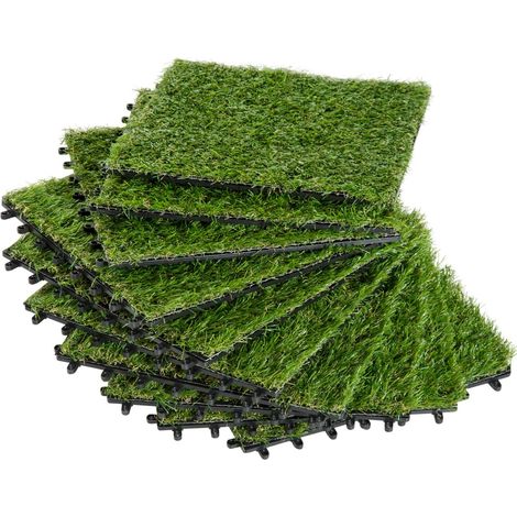 Kunstrasen 10 Stücke Grasmatte Rasenteppich Rollrasen Künstlicher Rasen Für Balkon Garten 25 Mm Kunststoff Dunkelgrün 30 X 30 Cm