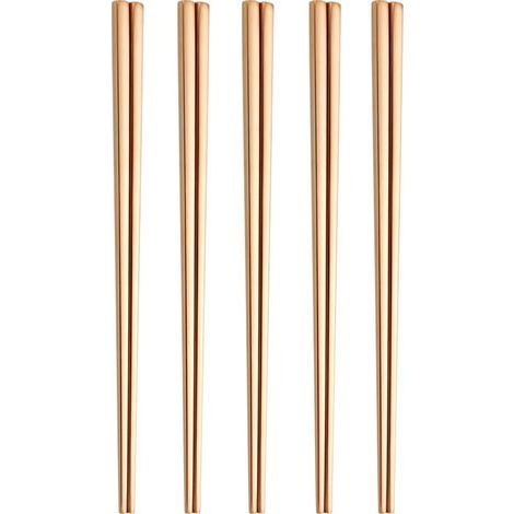 Baguettes en acier inoxydable, lot de 5 paires réutilisables, faciles à utiliser, 23 cm, pour la famille, l'hôtellerie ou la restauration - Or rose (1/4)