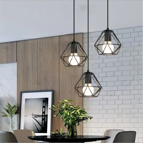 Lustre Luminaire Industrielle en Cage Noir Lampe Suspension Vintage en Fer Forge pour Salon Chambre (1/4)