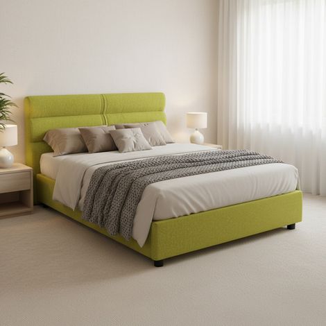 Cama de Plaza y Media Brivio, Desenfundable, con Almacenaje Hecha en Italia, Tamaño Colchón 120x190 cm, Verde (1/5)
