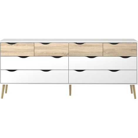 Napoli commode avec 8 tiroirs, blanc et chêne. (1/3)