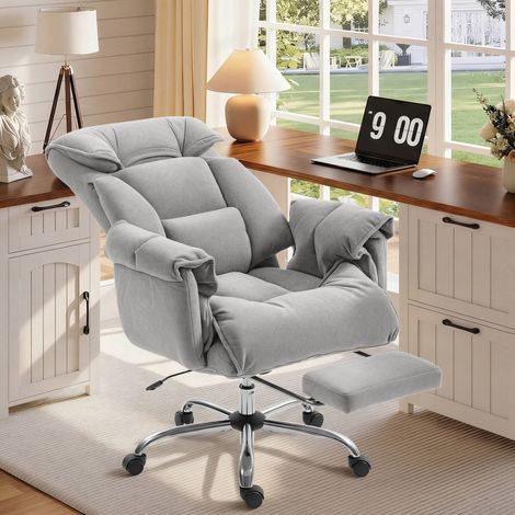 Chaise de bureau Inclinable Chaise de bureau réglable en hauteur avec accoudoir Repose-pieds haut dossier 75 x 77 x 110-118 cm Gris (1/5)
