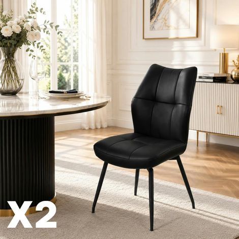 Chaise en cuir noir design damier (lot de 2) LOMBARDIE (1/5)