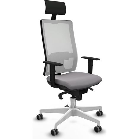 Horna sincro malla blanca similpiel gris brazos 1D base blanca cabecero fijo ruedas 65mm engomadas (1/5)