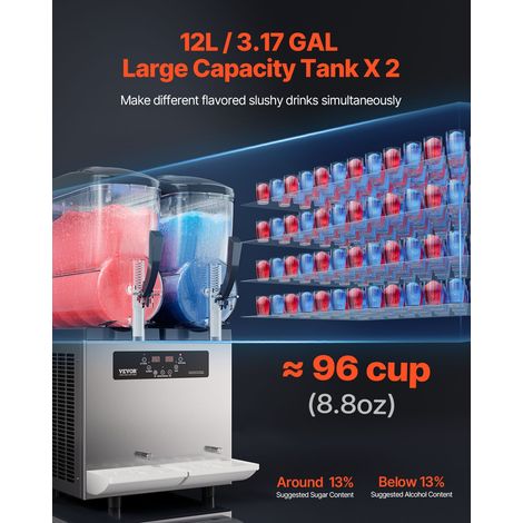 Machine à Granité Commerciale 2x12 L Simple Réservoir, Machine à Boissons Glacées en Acier Inoxydable de 96 Tasses, Distributeur de… (1/5)