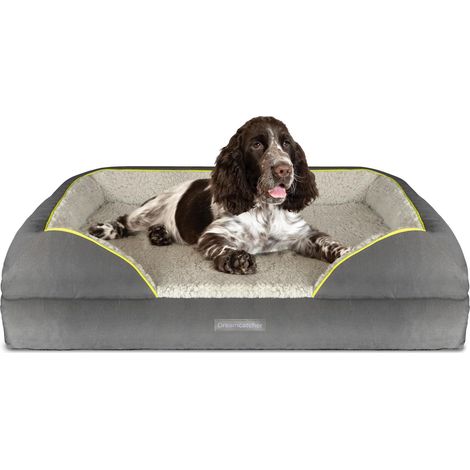 Dreamcatcher Grey Large Plus Dog Bed Orthopaedic Shredded Memory Foam, Fleece Sleeping Area, Non Slip Base, Washable Cover (1/5)